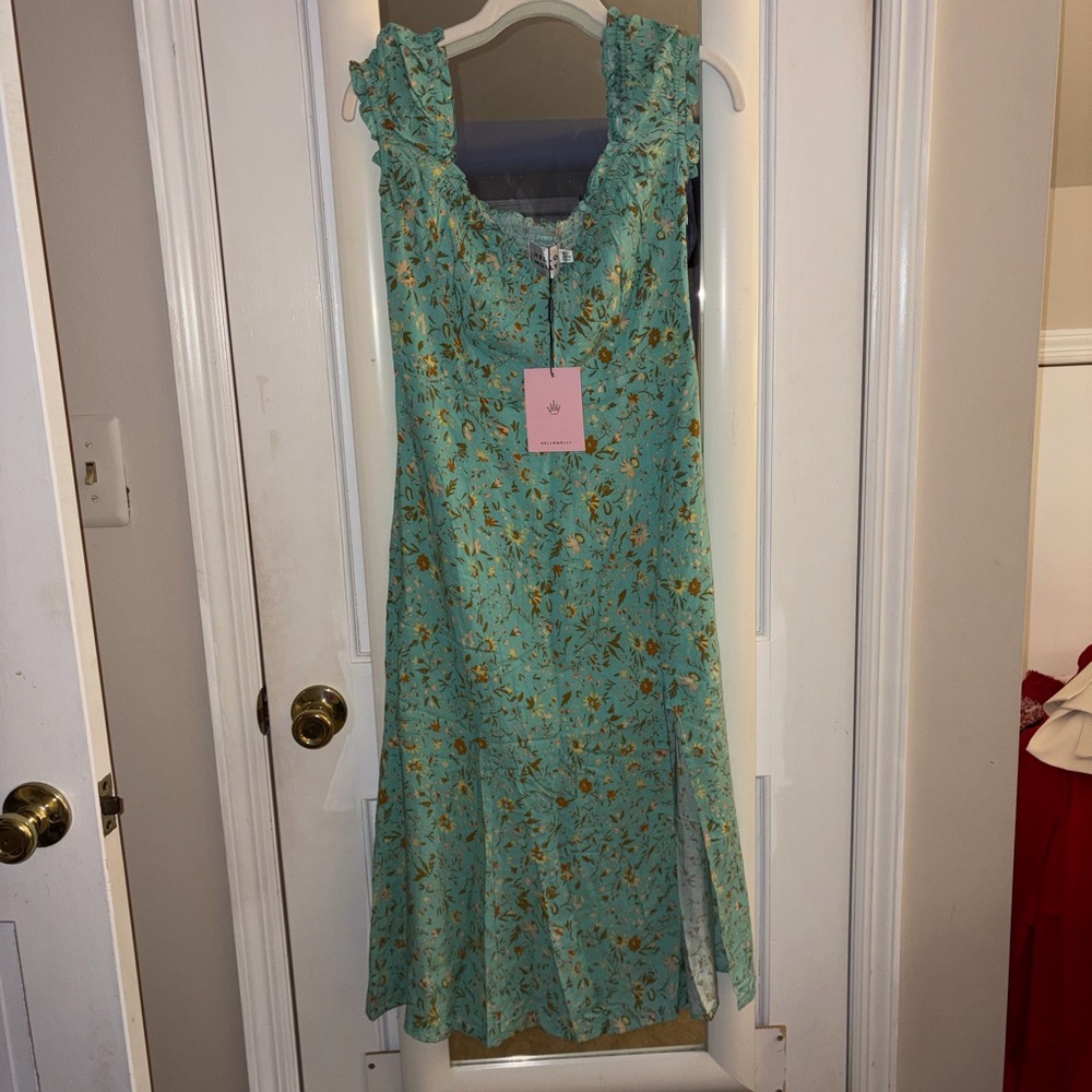 Floral Ruffle-Trim Sleeveless Mint Dress
